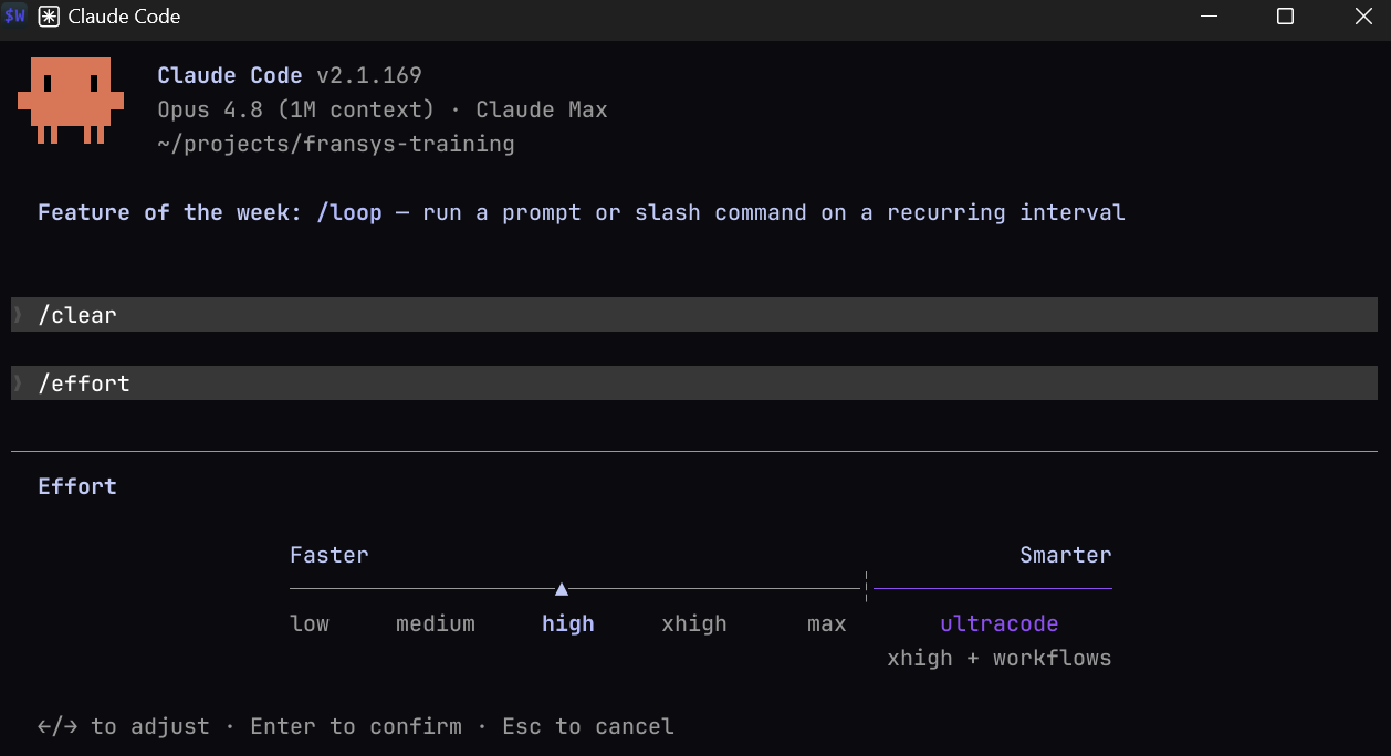 Sélecteur /effort de Claude Code : curseur de low à max entre Faster et Smarter